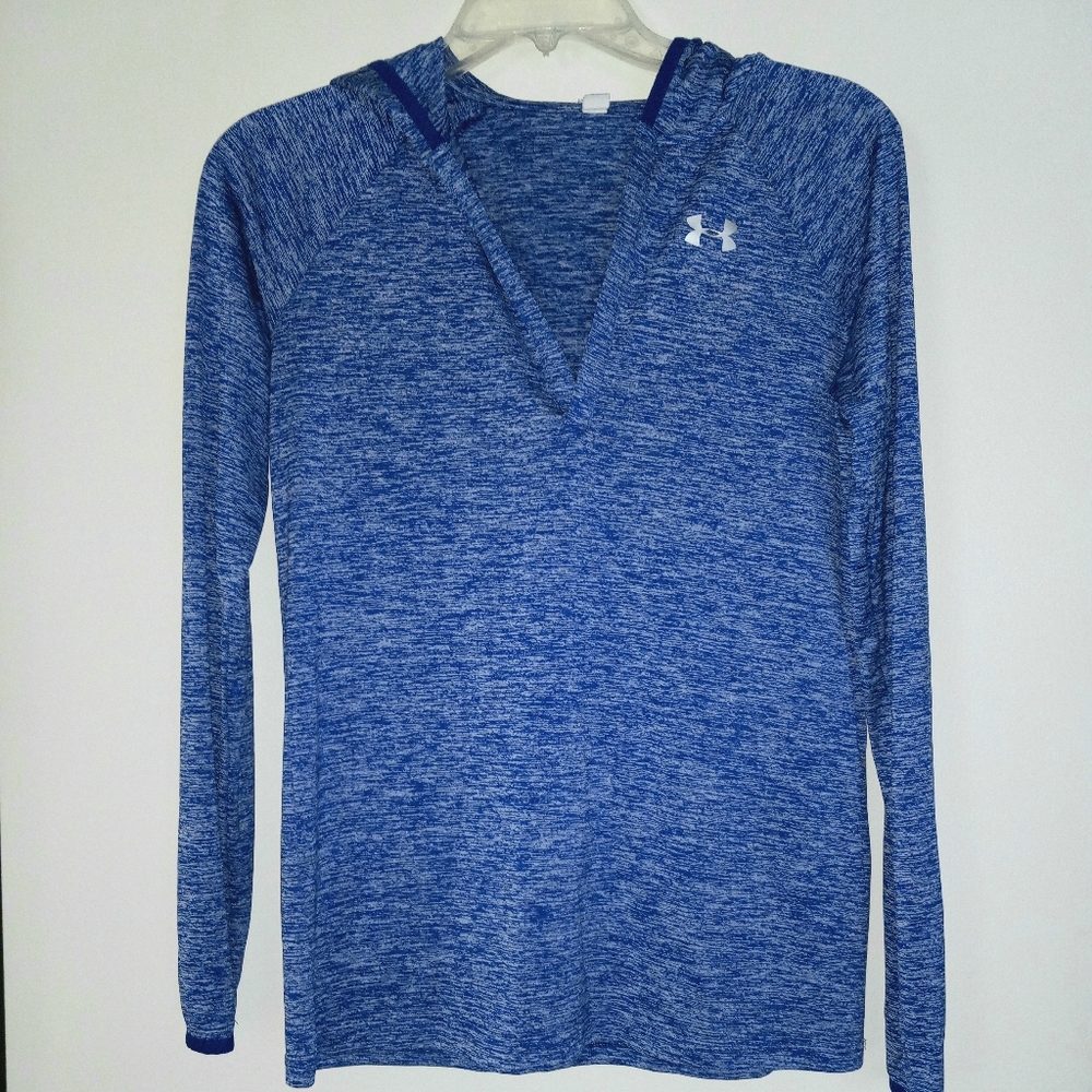 Under Armour blue long sleeve hooded v-neck pullover XS